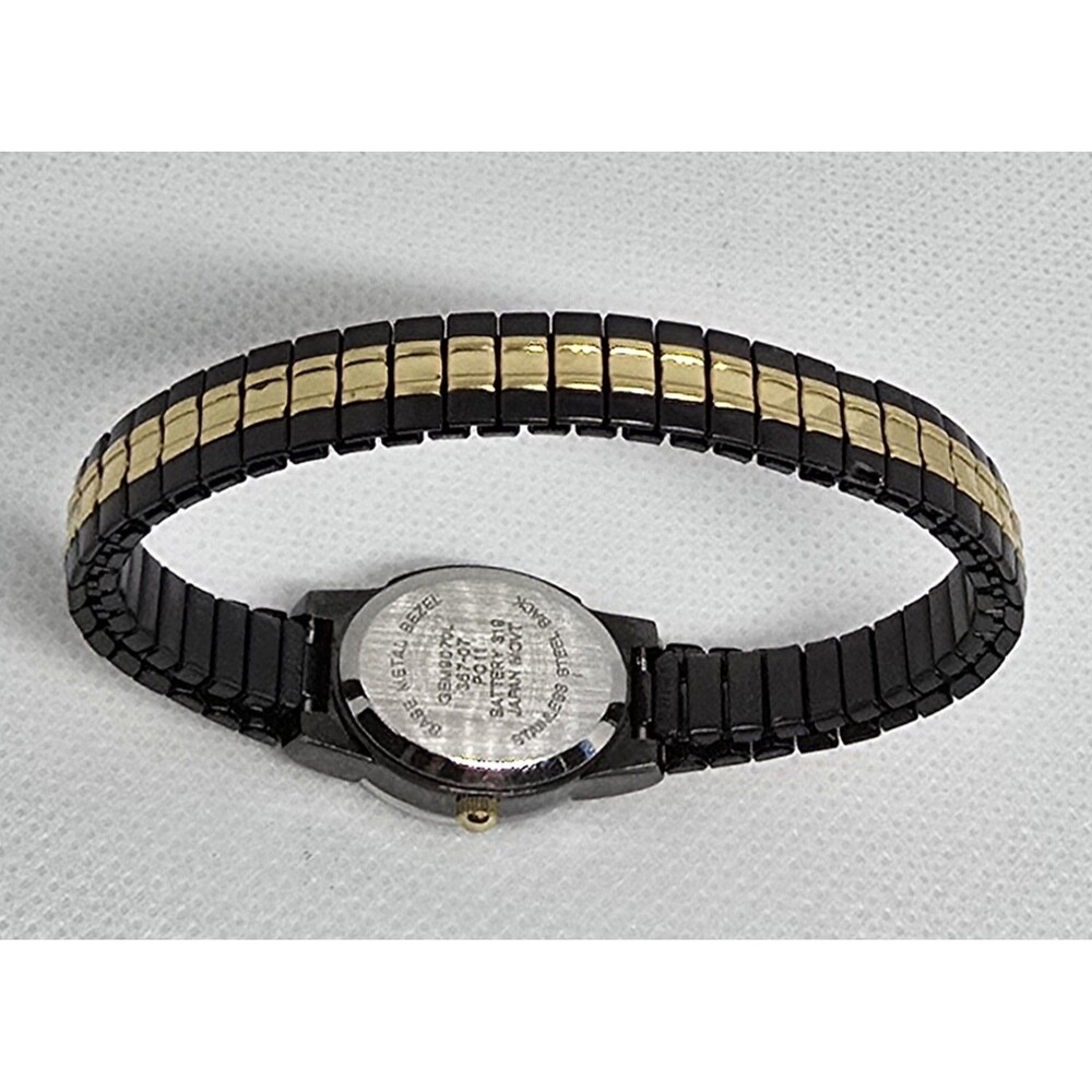 Woman's Embassy Elegant Petite Oval Black Gold Two Tone Expansion Watch 10 - Picture 7 of 8